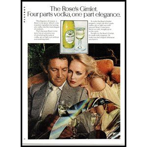 1978 Rose's Lime Juice Vodka Gimlet Vintage Print Ad 70s Fashion Pearls Wall Art